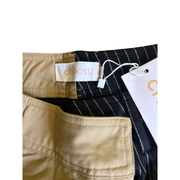 Choosy Two-Tone Womens Pants Khaki & Black Pinstripe Cargo - Picture 10 of 10